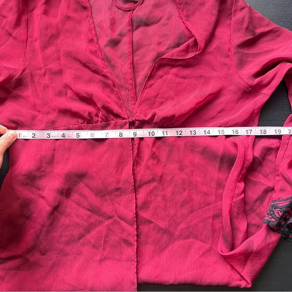 Frederick’s of Hollywood Y2K Burgundy Red Long Sleeve Slip Cover Dress Lingerie - Picture 9 of 10